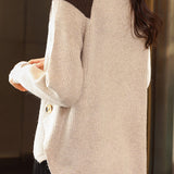 Casual Versatile Color-Block Half-High Neck Pullover Knitted Top