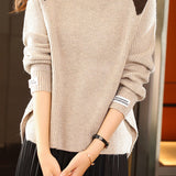 Casual Versatile Color-Block Half-High Neck Pullover Knitted Top