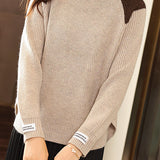 Casual Versatile Color-Block Half-High Neck Pullover Knitted Top