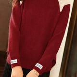 Casual Versatile Color-Block Half-High Neck Pullover Knitted Top