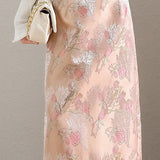 Elegant Floral and Bird Jacquard Midi Skirt