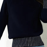 Casual Versatile Rhinestone-Embellished Knitted Top
