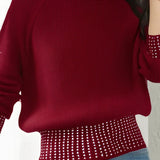 Casual Versatile Rhinestone-Embellished Knitted Top