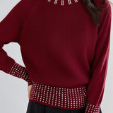 Casual Versatile Rhinestone-Embellished Knitted Top