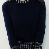 Casual Versatile Rhinestone-Embellished Knitted Top