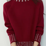 Casual Versatile Rhinestone-Embellished Knitted Top