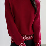 Casual Versatile Rhinestone-Embellished Knitted Top