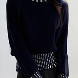 Casual Versatile Rhinestone-Embellished Knitted Top