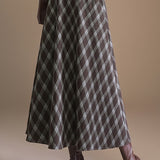 Casual Versatile Plaid Woolen Midi Skirt