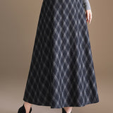 Casual Versatile Plaid Woolen Midi Skirt