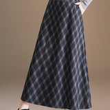 Casual Versatile Plaid Woolen Midi Skirt