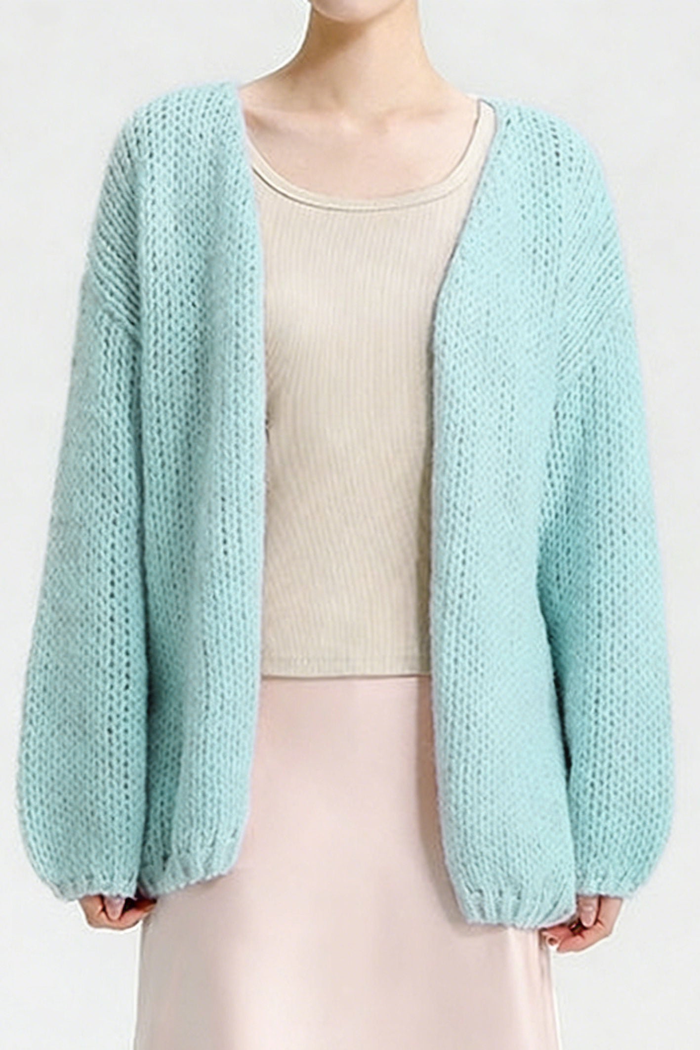 Casual Versatile Lantern Sleeve Chunky-Knit Cardigan