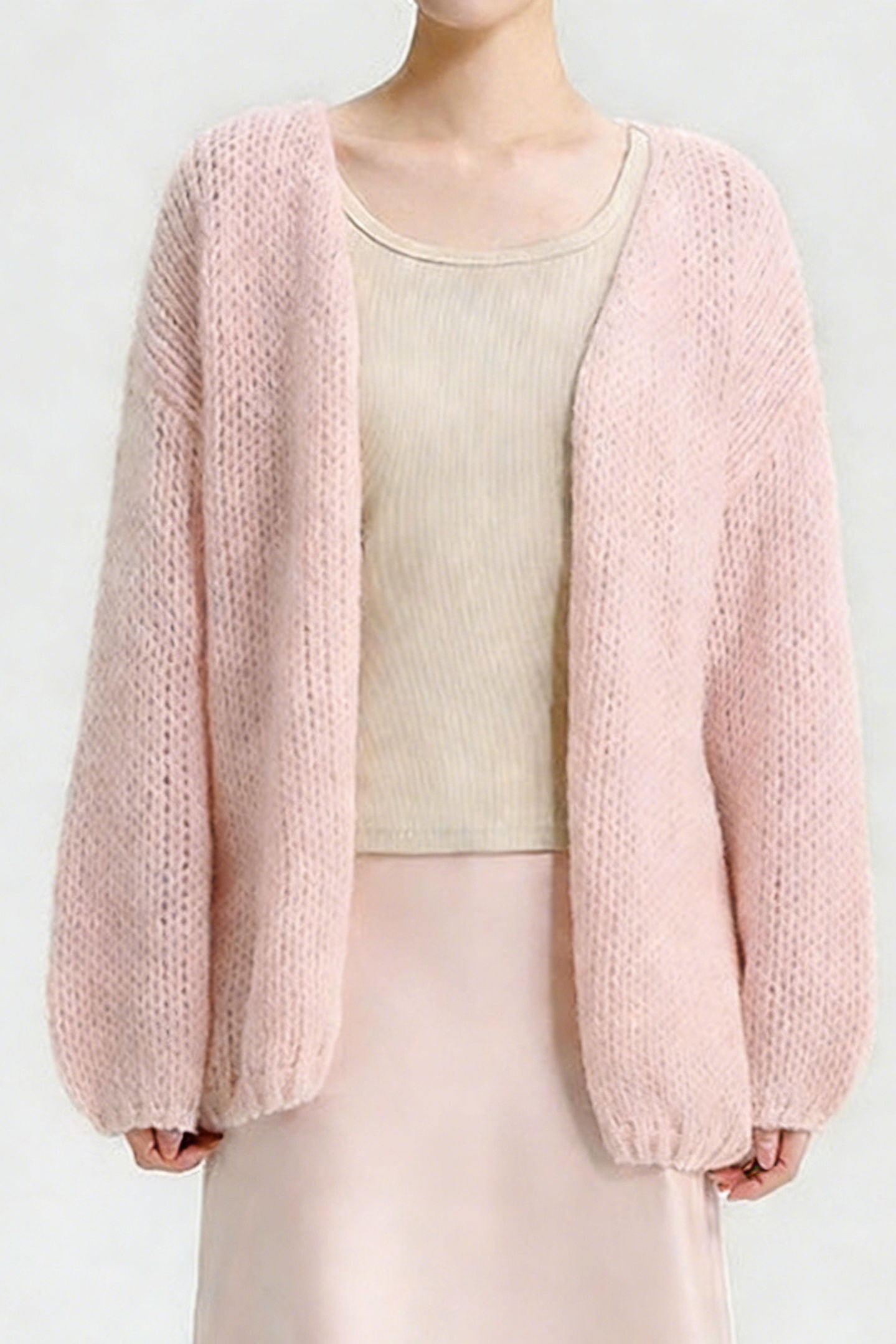 Casual Versatile Lantern Sleeve Chunky-Knit Cardigan