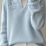 Casual Versatile Solid-Color Floral Jacquard Knitted Top