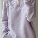 Casual Versatile Solid-Color Floral Jacquard Knitted Top