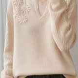 Casual Versatile Solid-Color Floral Jacquard Knitted Top