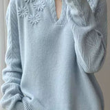Casual Versatile Solid-Color Floral Jacquard Knitted Top