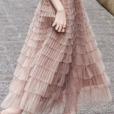 Casual Versatile Layered Ruffled Mesh Tiered Midi Skirt