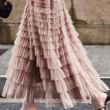 Casual Versatile Layered Ruffled Mesh Tiered Midi Skirt