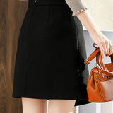 Casual Metal Buckle Black Mini Skirt