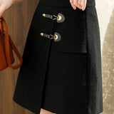 Casual Metal Buckle Black Mini Skirt