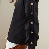 Casual Ruffled Trim Button-Decorated Sweatshirt