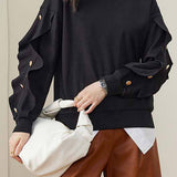 Casual Ruffled Trim Button-Decorated Sweatshirt