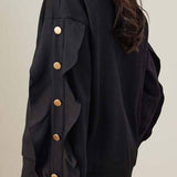 Casual Ruffled Trim Button-Decorated Sweatshirt