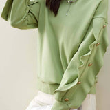 Casual Ruffled Trim Button-Decorated Sweatshirt