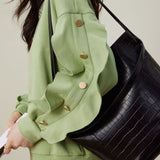 Casual Ruffled Trim Button-Decorated Sweatshirt