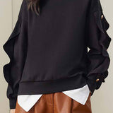Casual Ruffled Trim Button-Decorated Sweatshirt