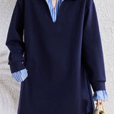 Casual Striped Fake Two-Piece Half-Placket Dress