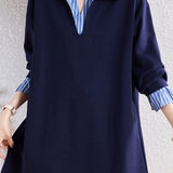 Casual Striped Fake Two-Piece Half-Placket Dress