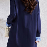 Casual Striped Fake Two-Piece Half-Placket Dress