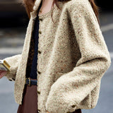 Casual Versatile Crew Neck Single-Breasted Flecked Knitted Cardigan