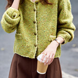 Casual Versatile Crew Neck Single-Breasted Flecked Knitted Cardigan