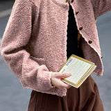 Casual Versatile Crew Neck Single-Breasted Flecked Knitted Cardigan