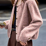 Casual Versatile Crew Neck Single-Breasted Flecked Knitted Cardigan