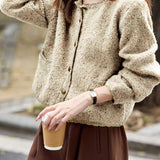Casual Versatile Crew Neck Single-Breasted Flecked Knitted Cardigan