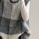 Casual Retro Plaid Crew Neck Sleeveless Knitted Vest Cardigan