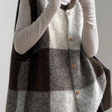 Casual Retro Plaid Crew Neck Sleeveless Knitted Vest Cardigan