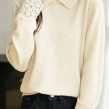 Casual Versatile Hollow-Out Pattern Lapel Knitted Top