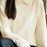 Casual Versatile Hollow-Out Pattern Lapel Knitted Top
