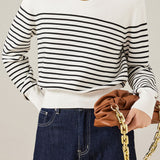 Casual Versatile Striped Crew Neck Pullover Knitted Top