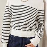 Casual Versatile Striped Crew Neck Pullover Knitted Top