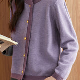 Casual Versatile Metal Button Color-Block Knitted Cardigan