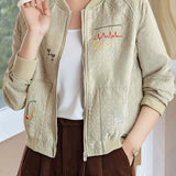 Casual Youthful Embroidered Argyle Quilted Jacket