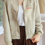 Casual Youthful Embroidered Argyle Quilted Jacket