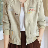Casual Youthful Embroidered Argyle Quilted Jacket