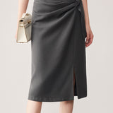 Commuter Pleated Tie-Knot Split Midi Skirt